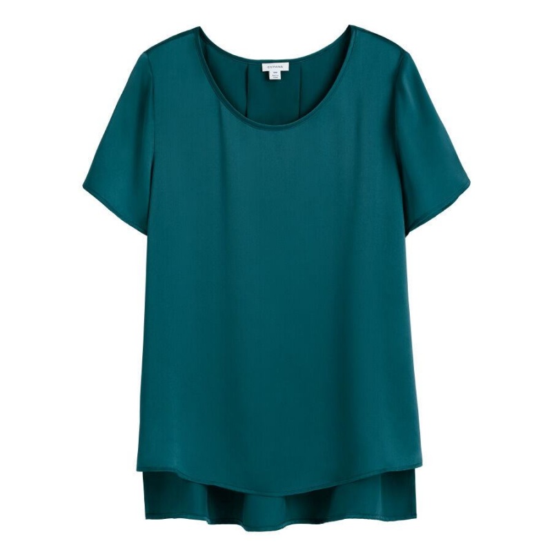 T Shirts Cuyana Washable Charmeuse High-Low Top Bleu Femme | JIZ-7502970