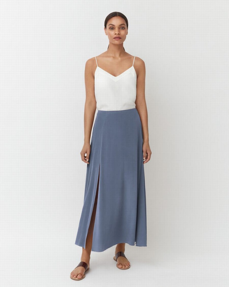 Jupes Cuyana Washable Silk Maxi Bleu Femme | AFT-9152515