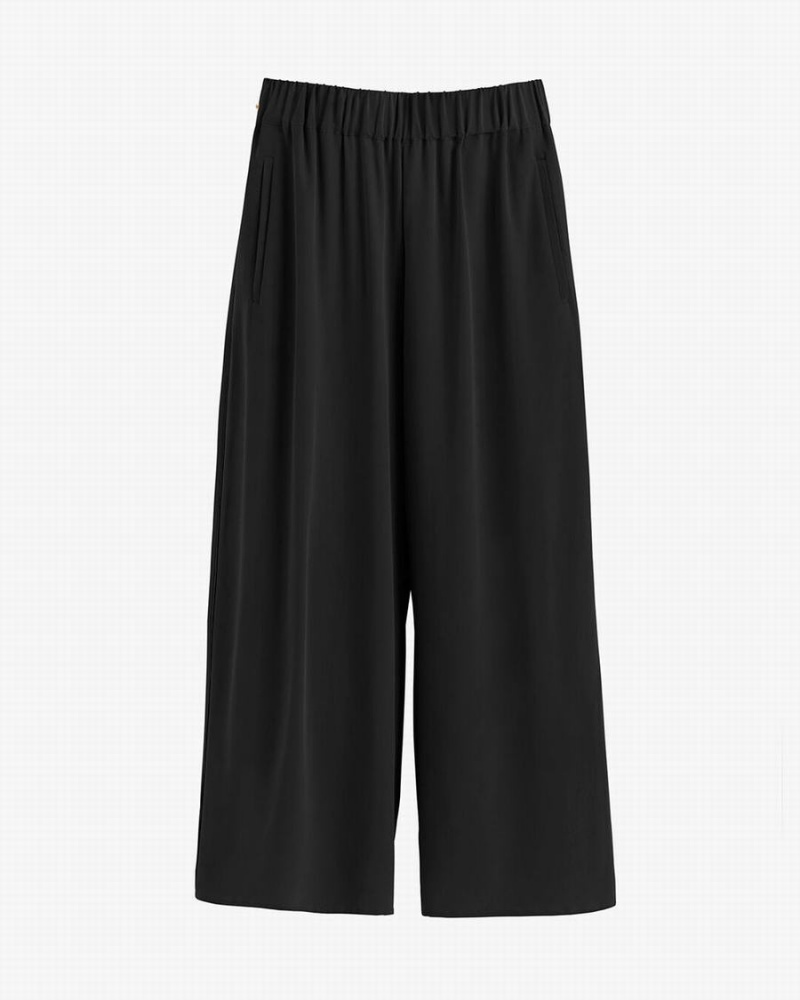 Pantalon Cuyana Washable Silk Larges-Leg Cropped Noir Femme | GQH-4582660