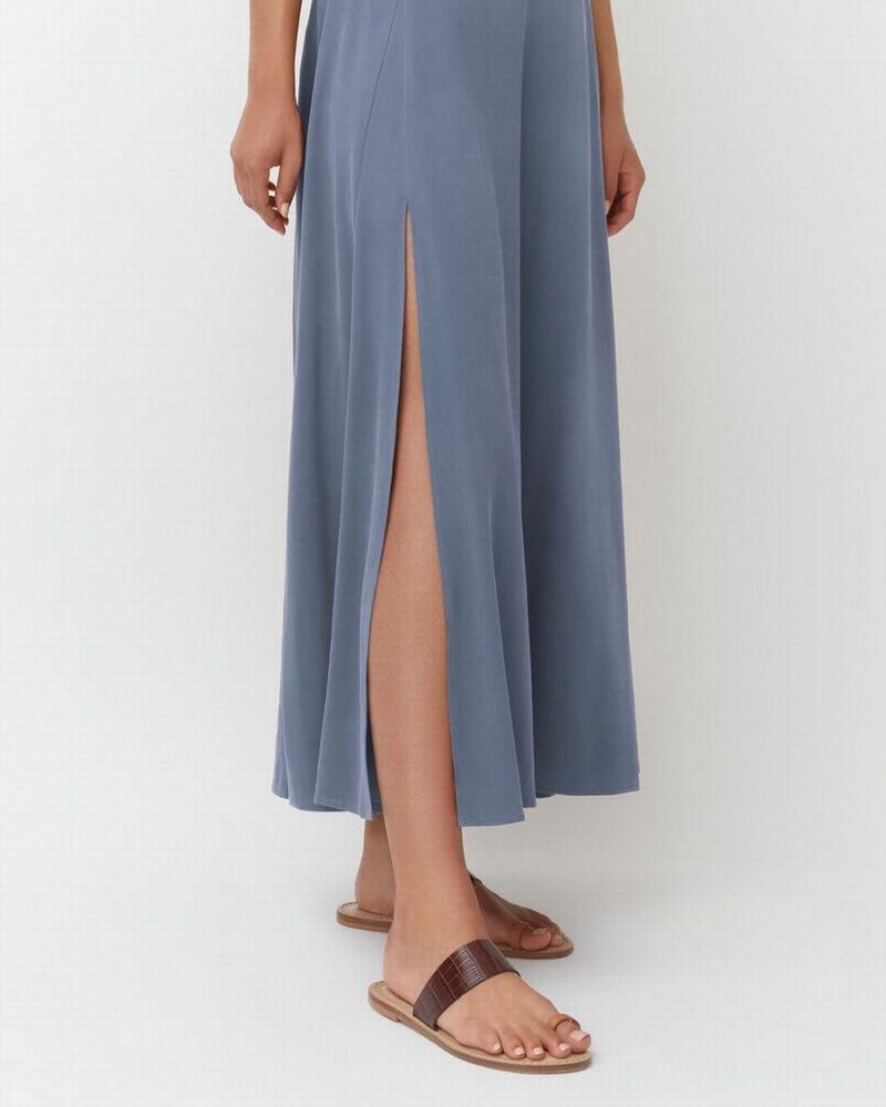 Jupes Cuyana Washable Silk Maxi Bleu Femme | AFT-9152515