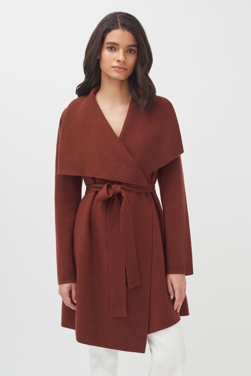 Manteaux Cuyana Laine Cashmere Corta Wrap Rouge Femme | IQV-7961077