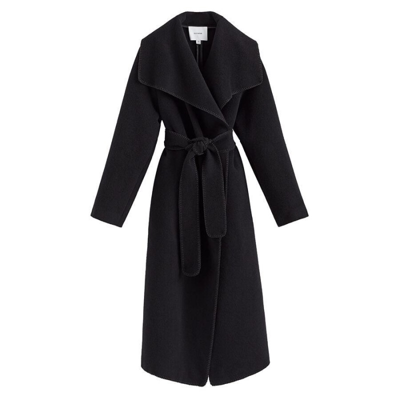 Manteaux Cuyana Light Laine Wrap Noir Femme | MAY-0974154