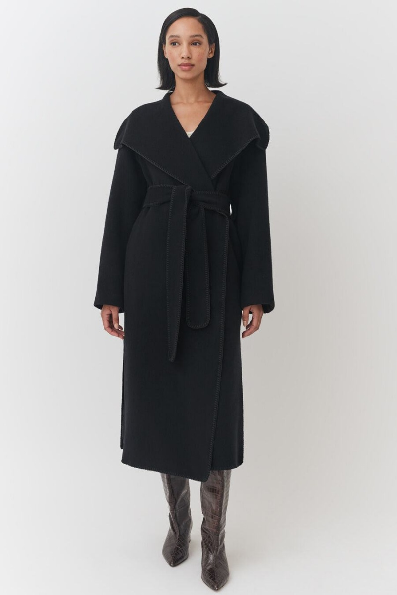 Manteaux Cuyana Light Laine Wrap Noir Femme | MAY-0974154